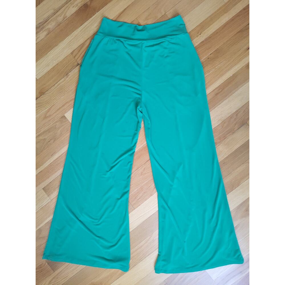 Clara Sun Woo Green Wide Leg Pants Pull On Stretch